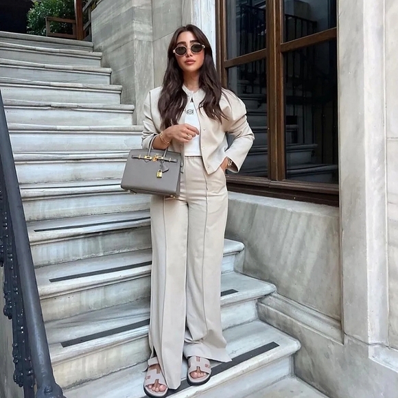 ZARA  Wide Pants Ankle Slits Cream size M - Picture 5 of 16